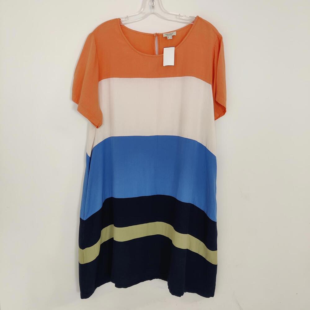 Orientique Women's Color Block Midi Dress Size Large Cotton Linen Bohemian